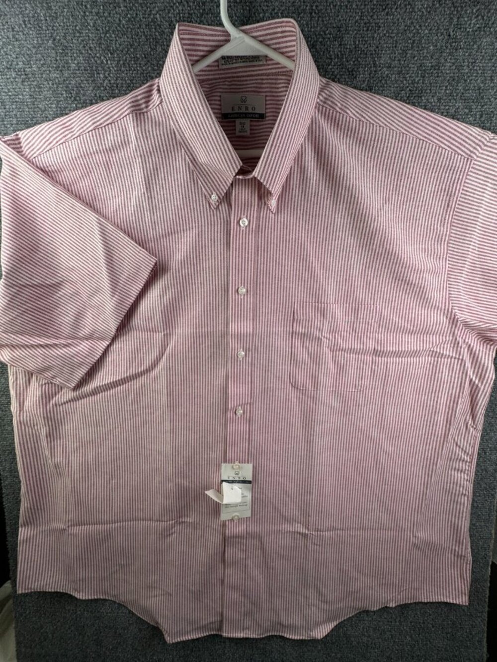 NWT Enro Button Up Shirt Men Big Red Striped 19 Neck Half Sleeve Cotton Blend